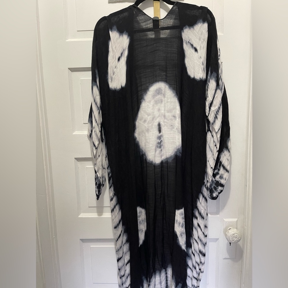 Black Tie Dyed Long Kimono / Cover up - Picture 3 of 4